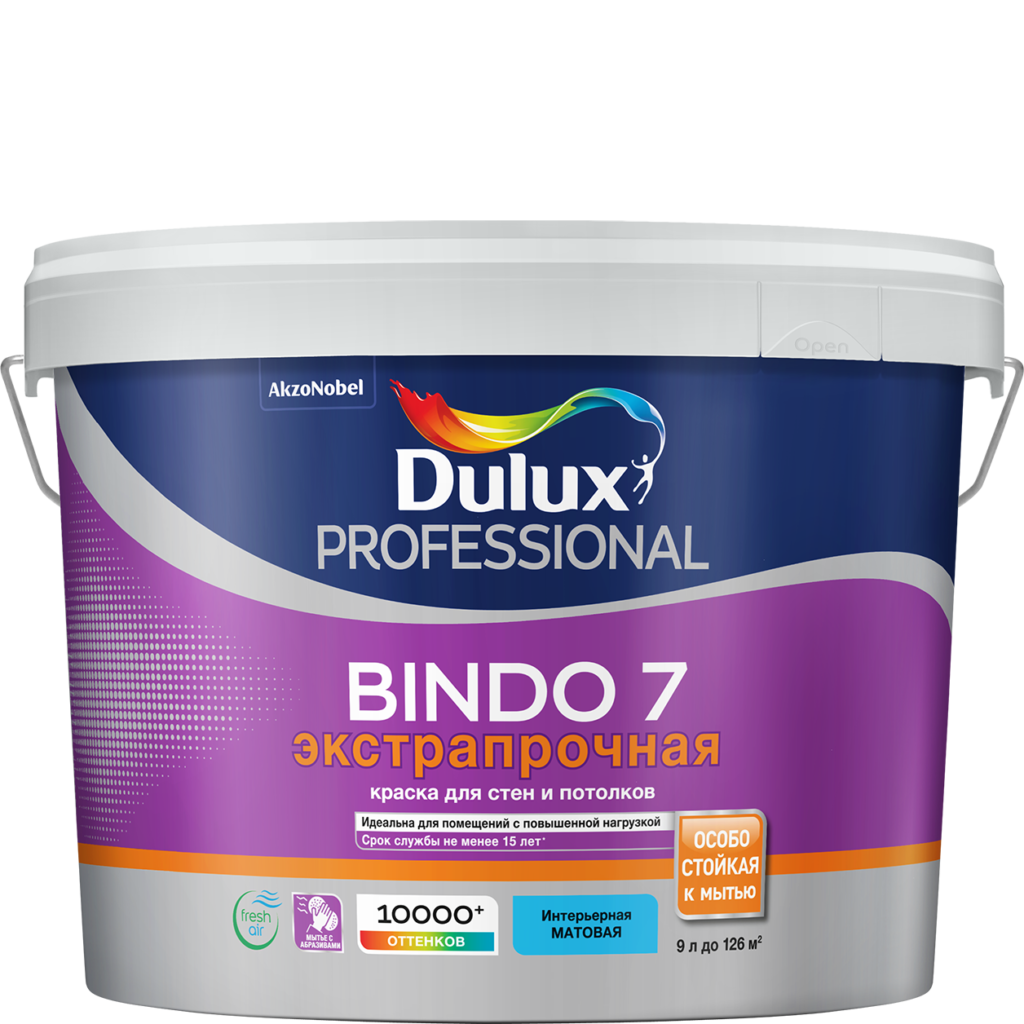 Dulux Bindo 7 9л экстрапрочная матовая для стен и потолков