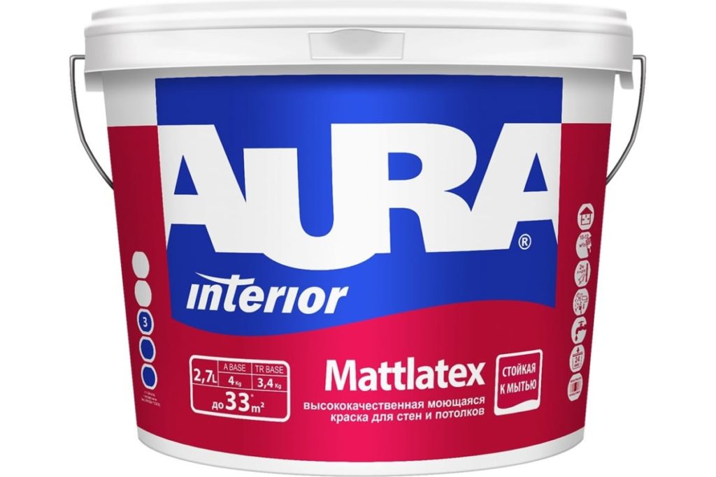 Aura Mattlatex 2,7л моющаяся для стен и потолков матовая